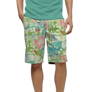 LOUDMOUTH Men’s Golf Shorts Baffing Spoon Size 34 Stretch Tech Flags Clubs